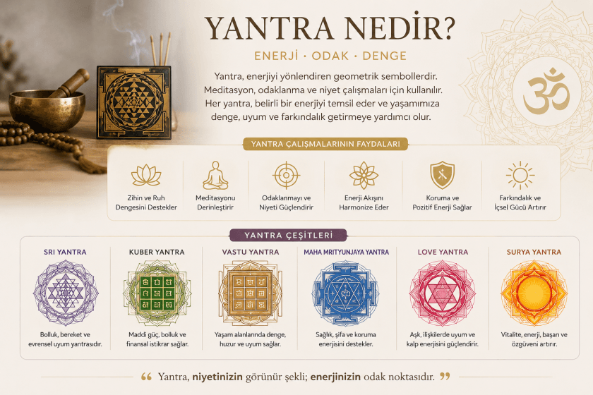 Yantra nasıl çalışır Yantra nasıl çalışır? Sri Yantra, Kubera Yantra ve meditasyon için kullanılan Vedik yantra çeşitleri