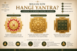 Bolluk için hangi yantra kullanılmalı sorusunu açıklayan Lakshmi Yantrası ve Kubera Yantrası rehber görseli