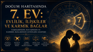 Doğum haritasında 7. ev evlilik, ilişkiler, ruh eşi ve karmik bağların anlamını gösteren Vedik astroloji görseli