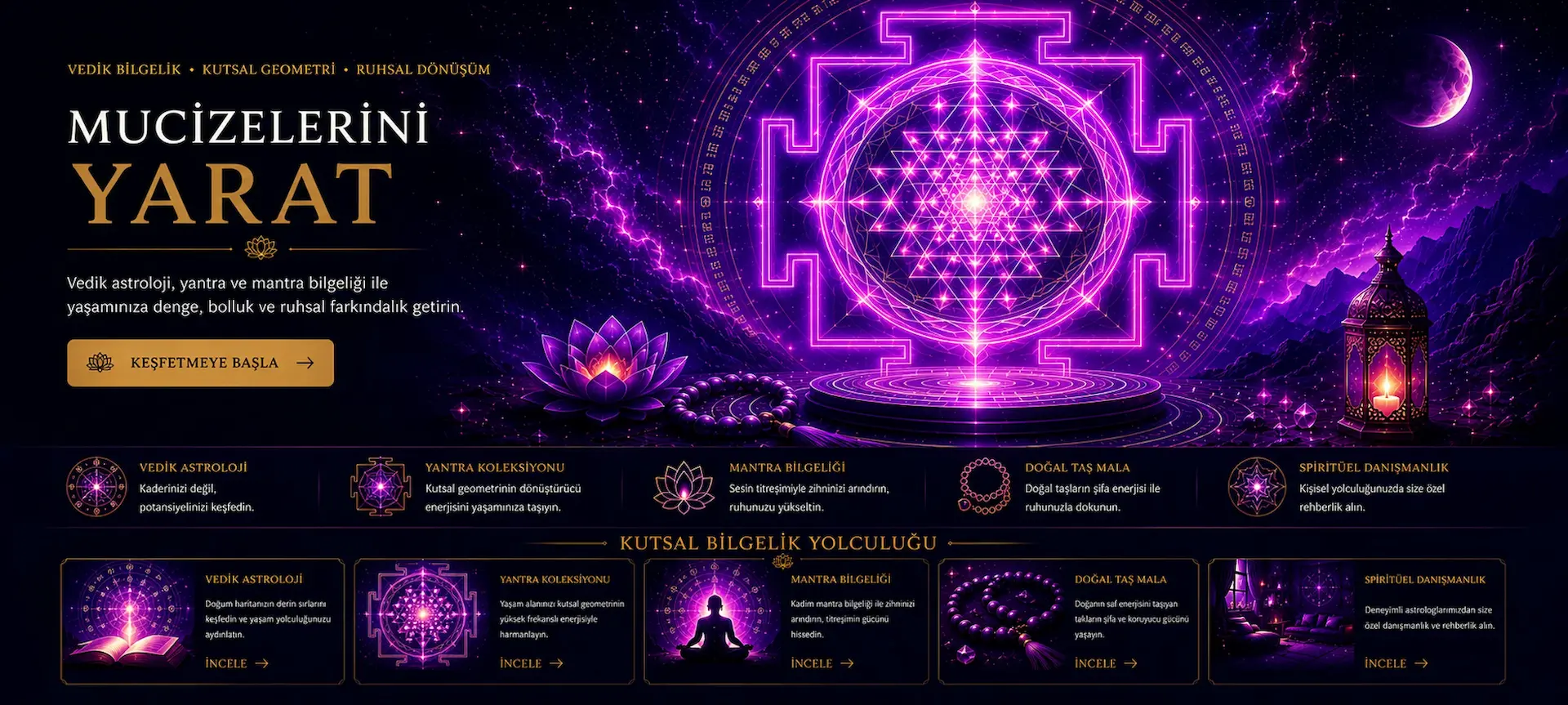 Mucizelerini Yarat Ana Sayfa | Vedik Astroloji ve Sri Yantra Mucizelerini Yarat ana sayfa görseli, Sri Yantra sembolü, Vedik astroloji, yantra, mantra bilgeliği ve spiritüel danışmanlık hizmetleri