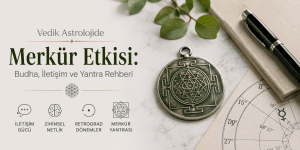 Vedik astrolojide Merkür etkisini temsil eden, iletişim, zihinsel netlik ve Merkür Yantrası temalı blog görseli.